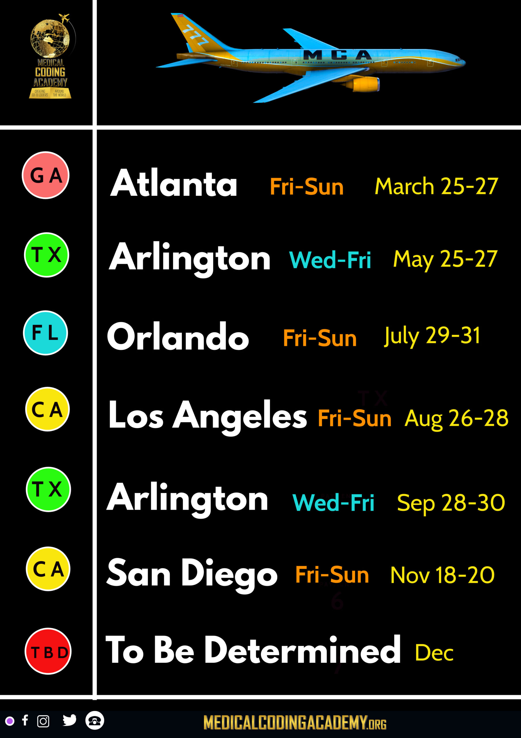 2022 travel schedule medical coding academy